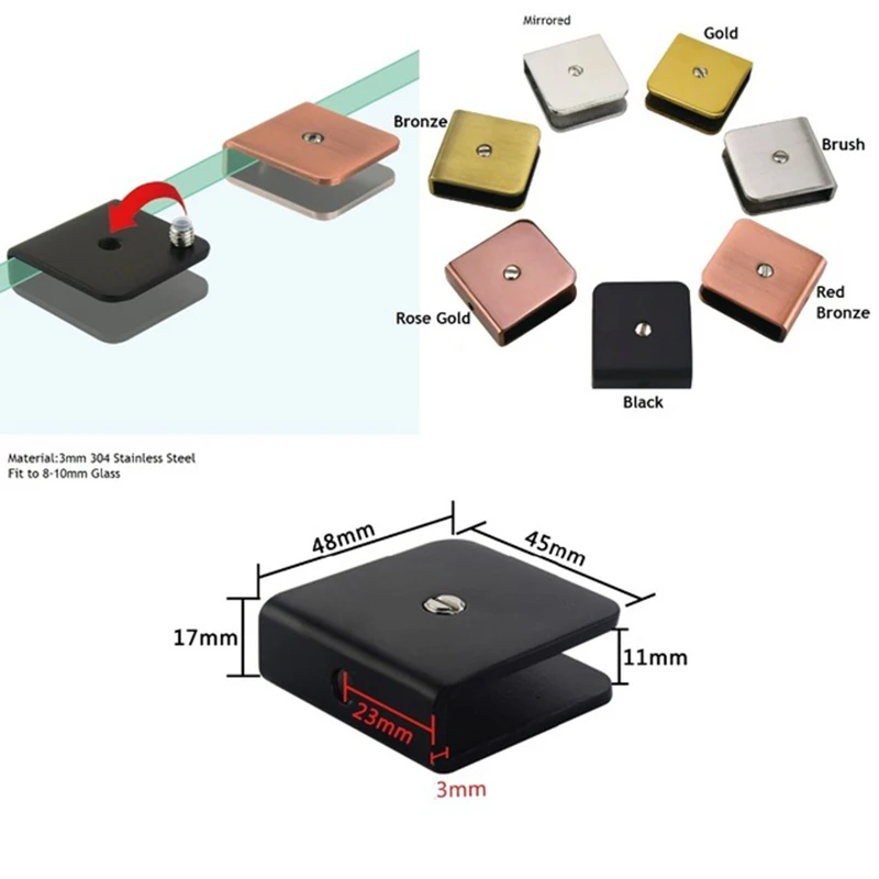2 шт./лот 304 нержавеющая сталь настенное крепление стеклянная полка фиксатор перегородок матовый черный розовое золото зеркальная бронза