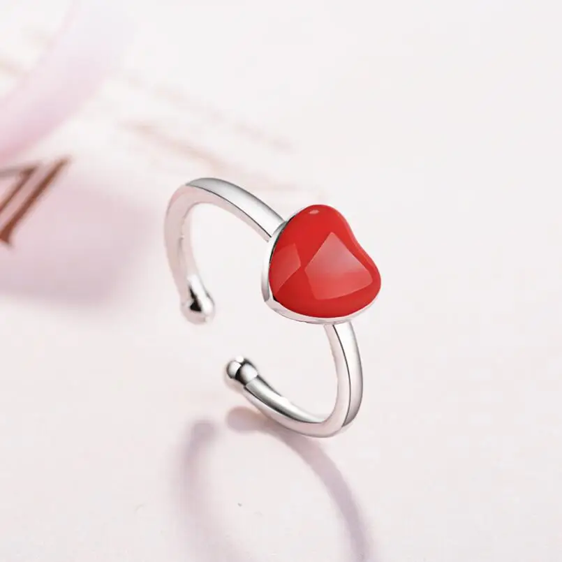 

New Hot Red Heart Rings For Women 925 Sterling Silver Jewelry Statement Elegant Party Gift Rings Bague Femme Bohemian SAR7