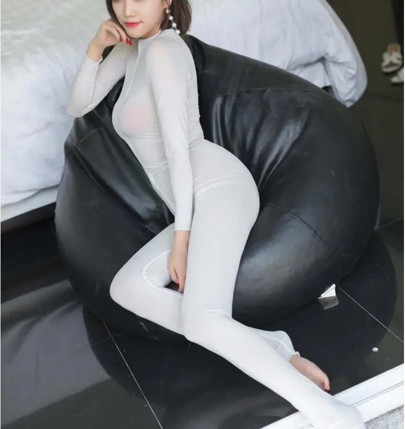 Women Crotchless sheer bodystocking Full Body footless pantyhose ultra thin transparent long sleeve open crotch Strap Tights