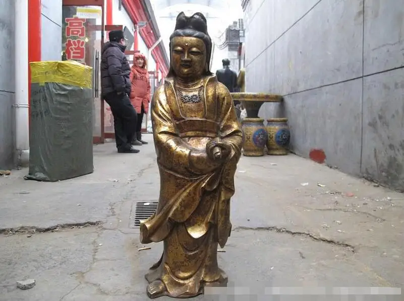 

31"Tibet Tibetan Buddhist Bronze freedom Guan-yin Bodhisattva Buddha Statue