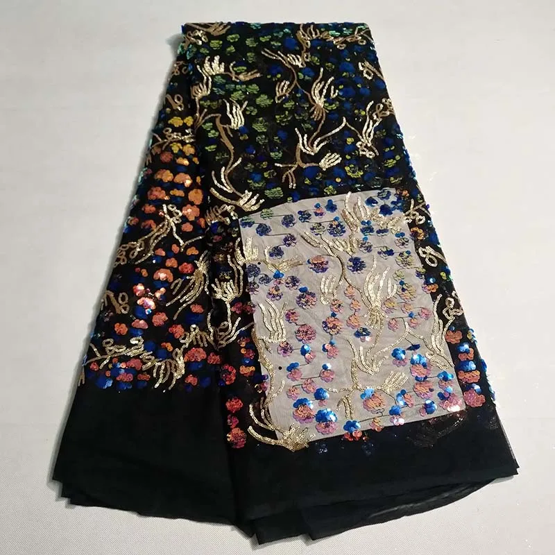 Африканская Высококачественная французская нигерийская сетка с блестками, швейцарская кружевная сетка, ткань для платья, 5 ярдов/партия - Цвет: As shown