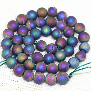 

6,8,10,12,14mm natural rainbow purple eletroplate drusy agat crystal round beads free shipping jewelry making 15inch B1639