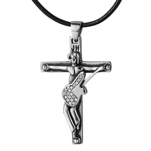 Ожерелье в стиле панк с подвеской в виде крестика для гитары, из нержавеющей стали 316, христианское распятие с кожаной цепочкой
