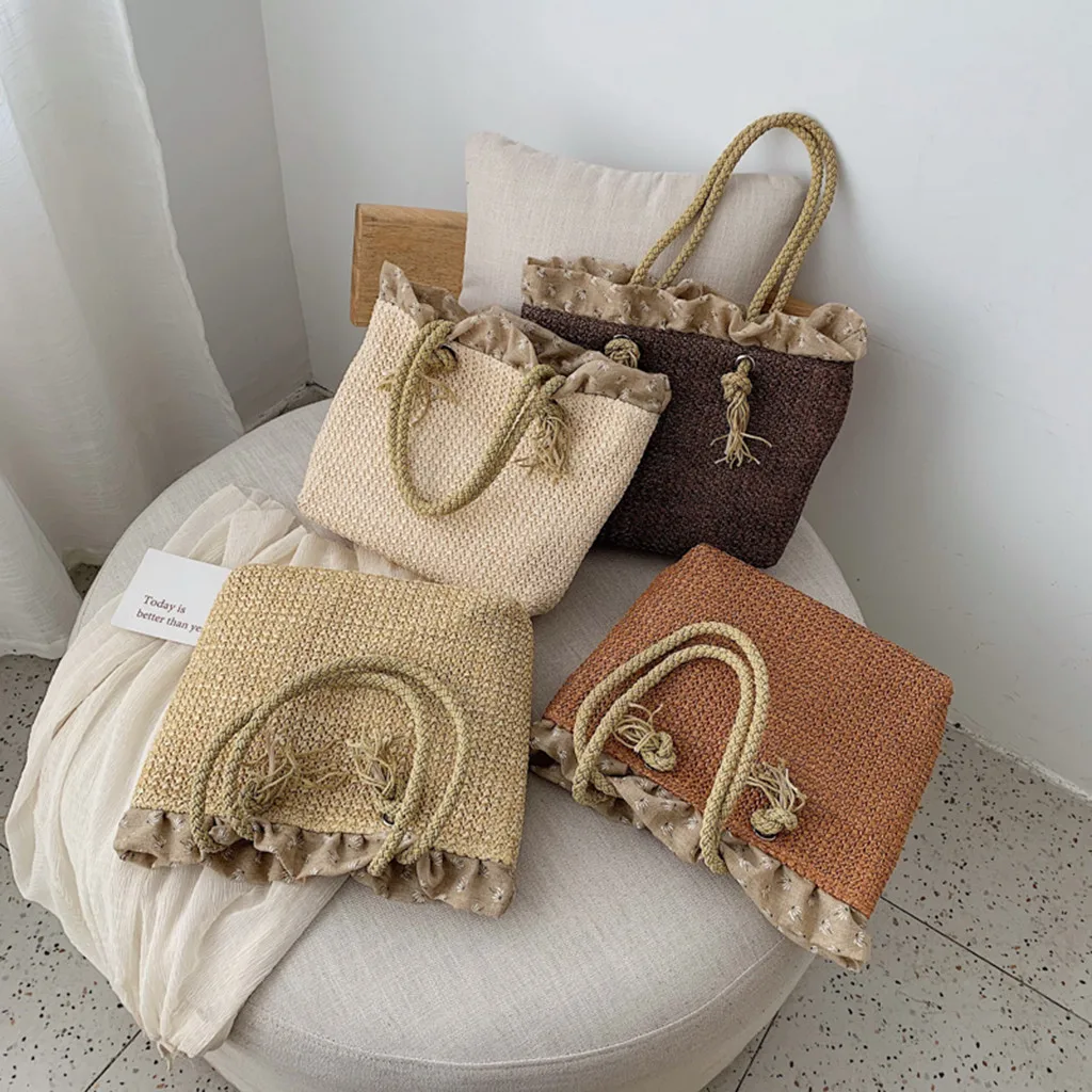 

Coneed The New Women Weaving Beach Print Bag Square Bag Retro Large Capacity Leisure Shoulder Bags 2019 May7 P40