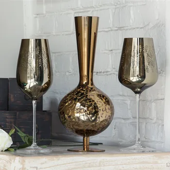 

High end luxury wine set gold silver electroplated goblet crystal red wine model room decoration