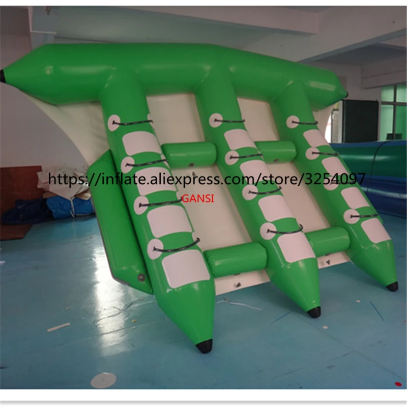 Free Air Pump 4.2X3.2M Inflatable Fly Fish Boat,12 Seats Inflatable Flying Fish Banana Boat For Water Games