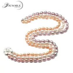 Красивая Многослойная ожерелье, 3 ряда свадебные натуральным пресноводный жемчужные ожерелья для женщин