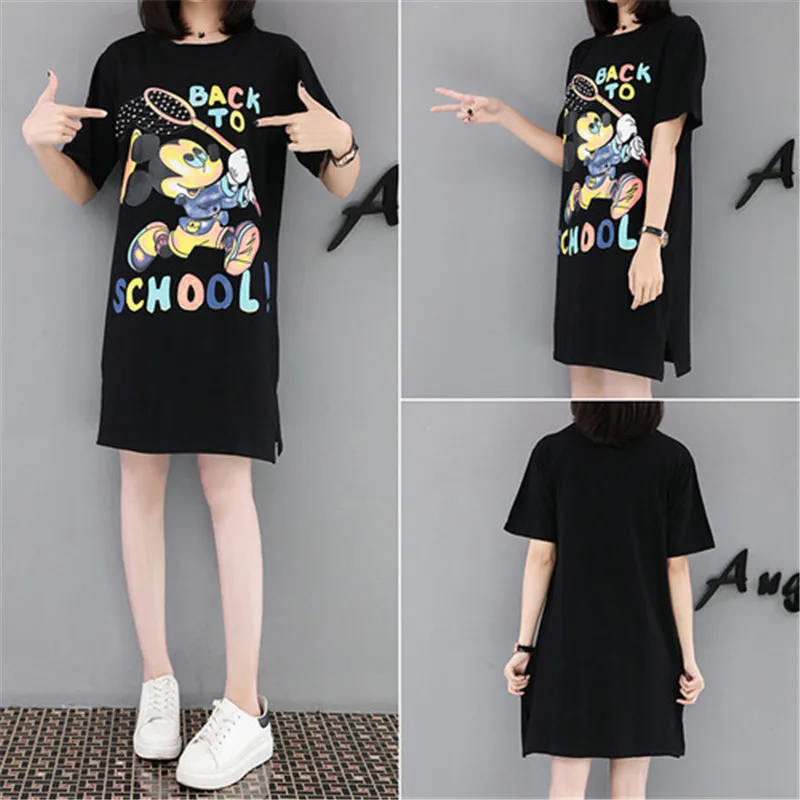 

Pregnancy Clothes 2018 Summer Dresses In Large Sizes Women's Short Sleeved Cartoon Mickey T-shirt Postpartum Pregnancy Dress