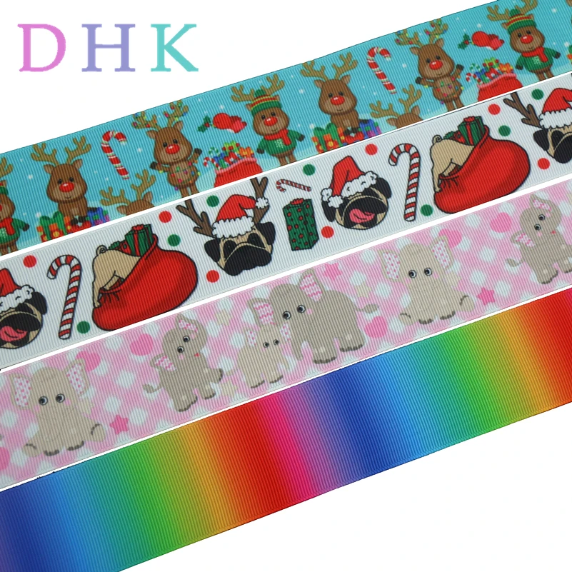 

DUWES 1.5'' 50yards christmas elephant gradient printed grosgrain Ribbon Accessory hairbow headwear decoration DIY 38mm D995