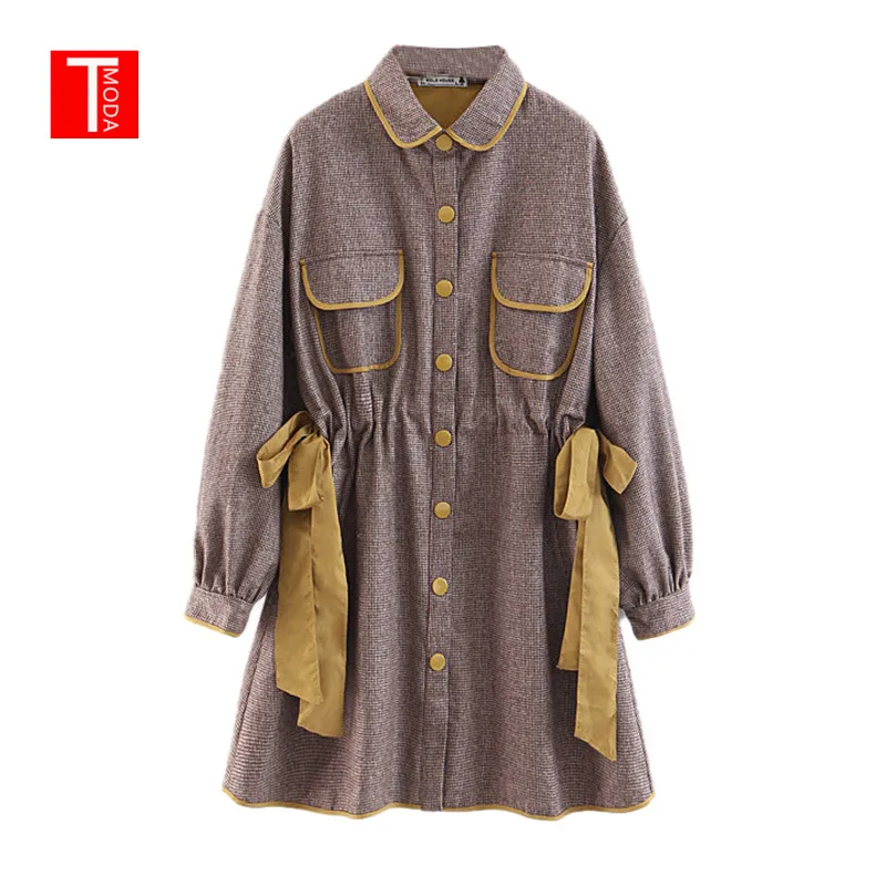

2019 Women Autumn Vintage Thin Woolen Coat Slim Waist Long Overcoat Single Breasted Manteau Femme Hiver Casual Pocket Jacket