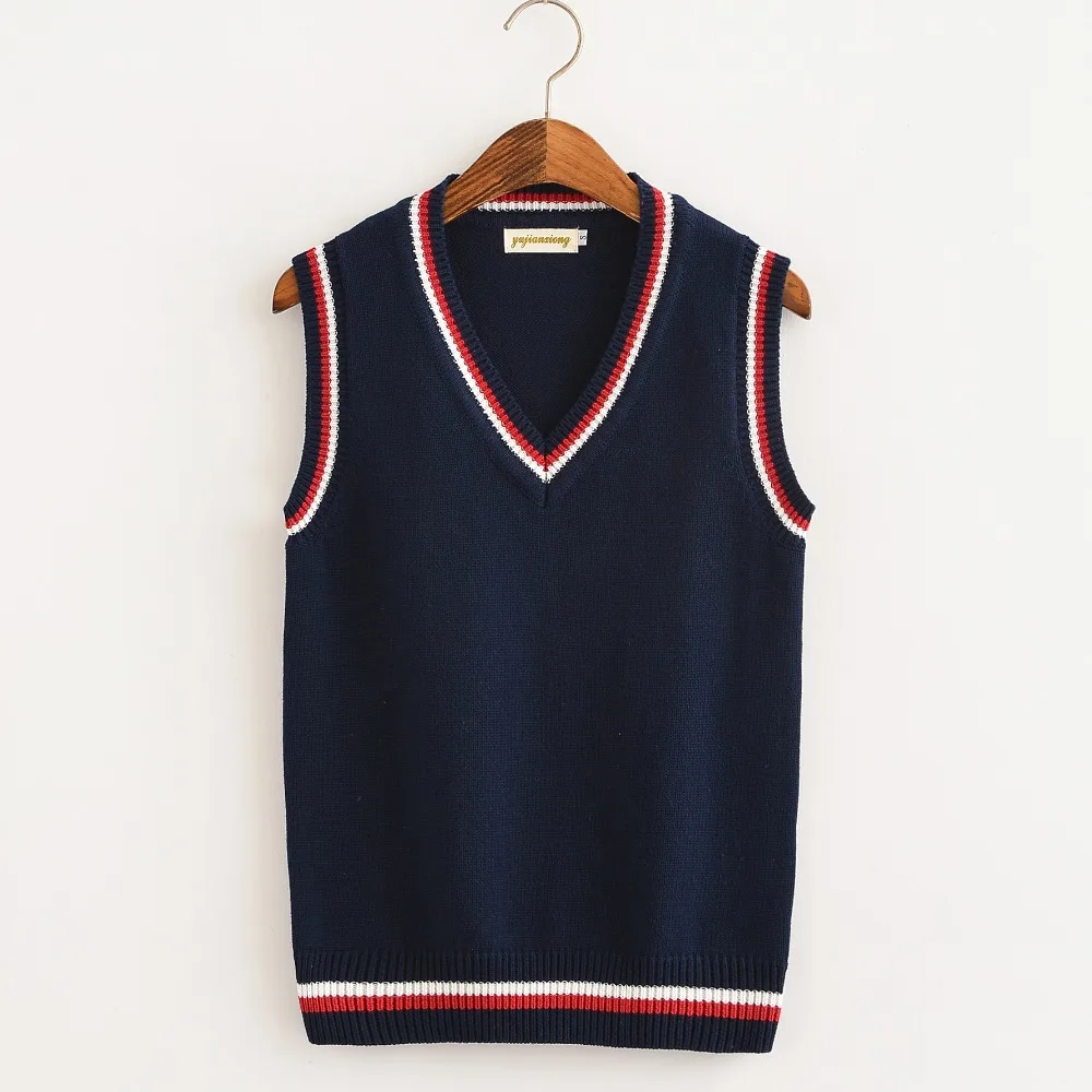 

British school girl Sleeveless Sweater Vest School Uniforms V-neck Japanese Boys And Girls Students Korean Knitted Vest