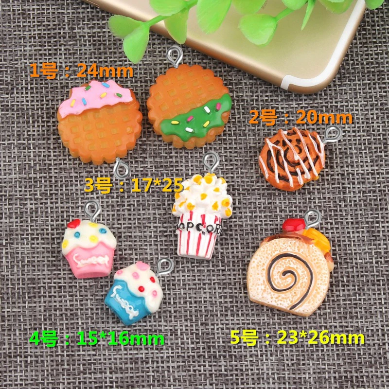 

10pcs DIY resin sweet popcorn cookie Dessert charms kawaii cabochon sticker simulated fake food craft decoration jewelry making