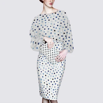 

New Summer Elegant Classic Design Casual Twin Sets Loose Blouse Slim Straight Skirt Polka Dots Print Skirt Suits Fashion Outfits