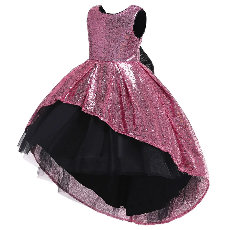 Детские платья для девочек; платье принцессы с блестками; коллекция года; летнее торжественное платье с цветочным узором для девочек; праздничное платье; детское свадебное платье - Цвет: Pink