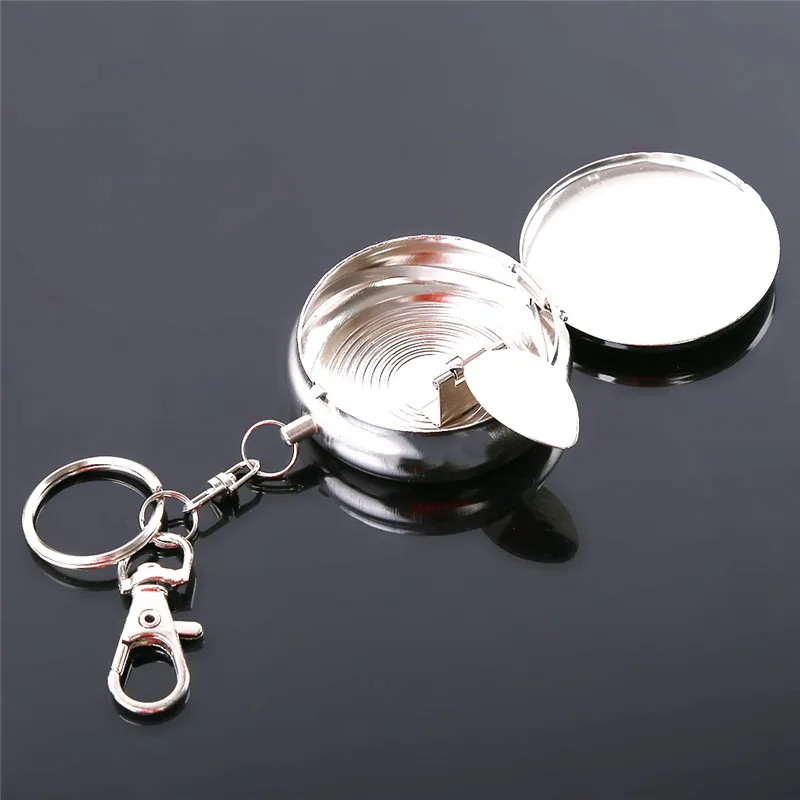 

Travel Portable Pocket Cigarette Ashtray Outdoor Travelling Stainless Steel Round Cigarette Ashtray With Keychain