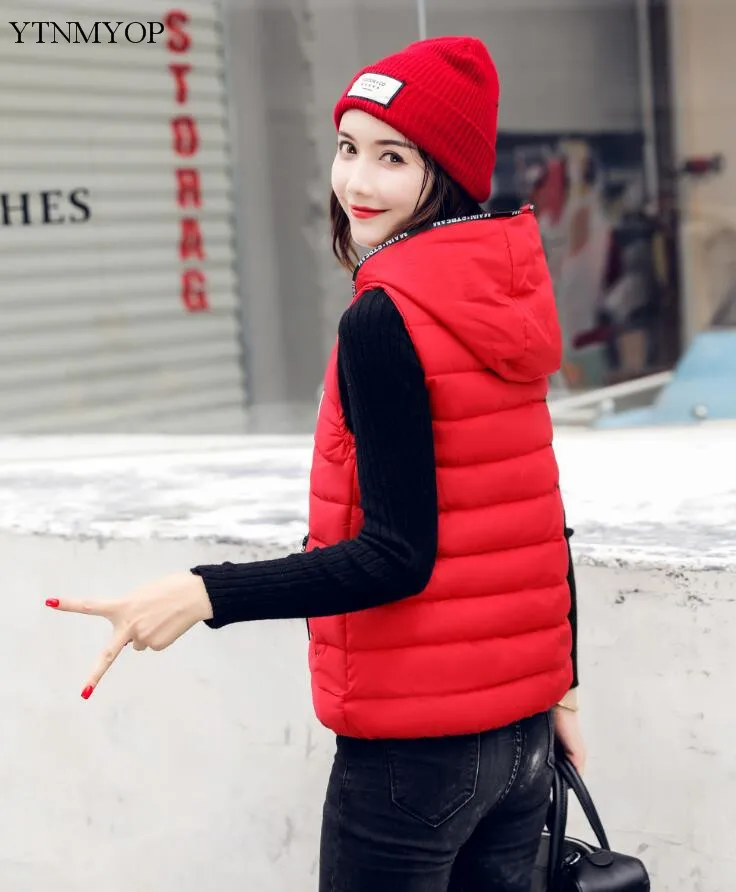 YTNMYOP Brands Short Down Cotton Vest Winter Women Sleeveless Jacket Slim Female Coat Green Thicken Casaco Hooded Girls Vests