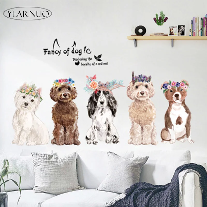 YEARNUO Cute Dog Wall Sticker for Kids Room Decals Home Decoration On the PVC Material To Beautify and Decorate | Дом и сад