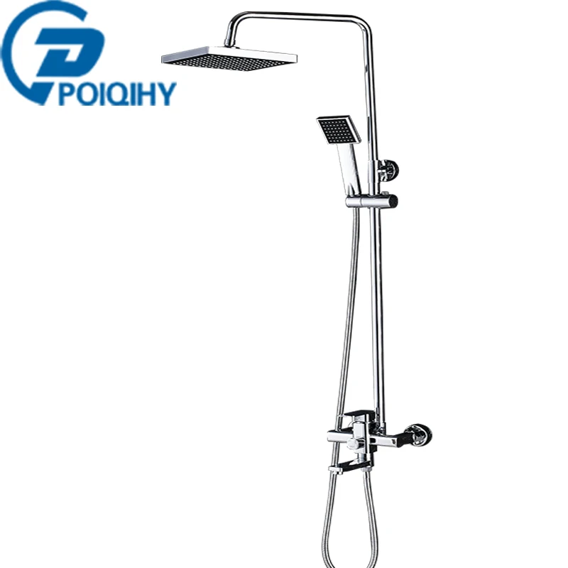 

POIQIHY Chrome Square Rainfall 8" Bath Shower Mixer Faucet Set Wall Mounted with Hand Shower Swivel Tub Spout Shower Tap