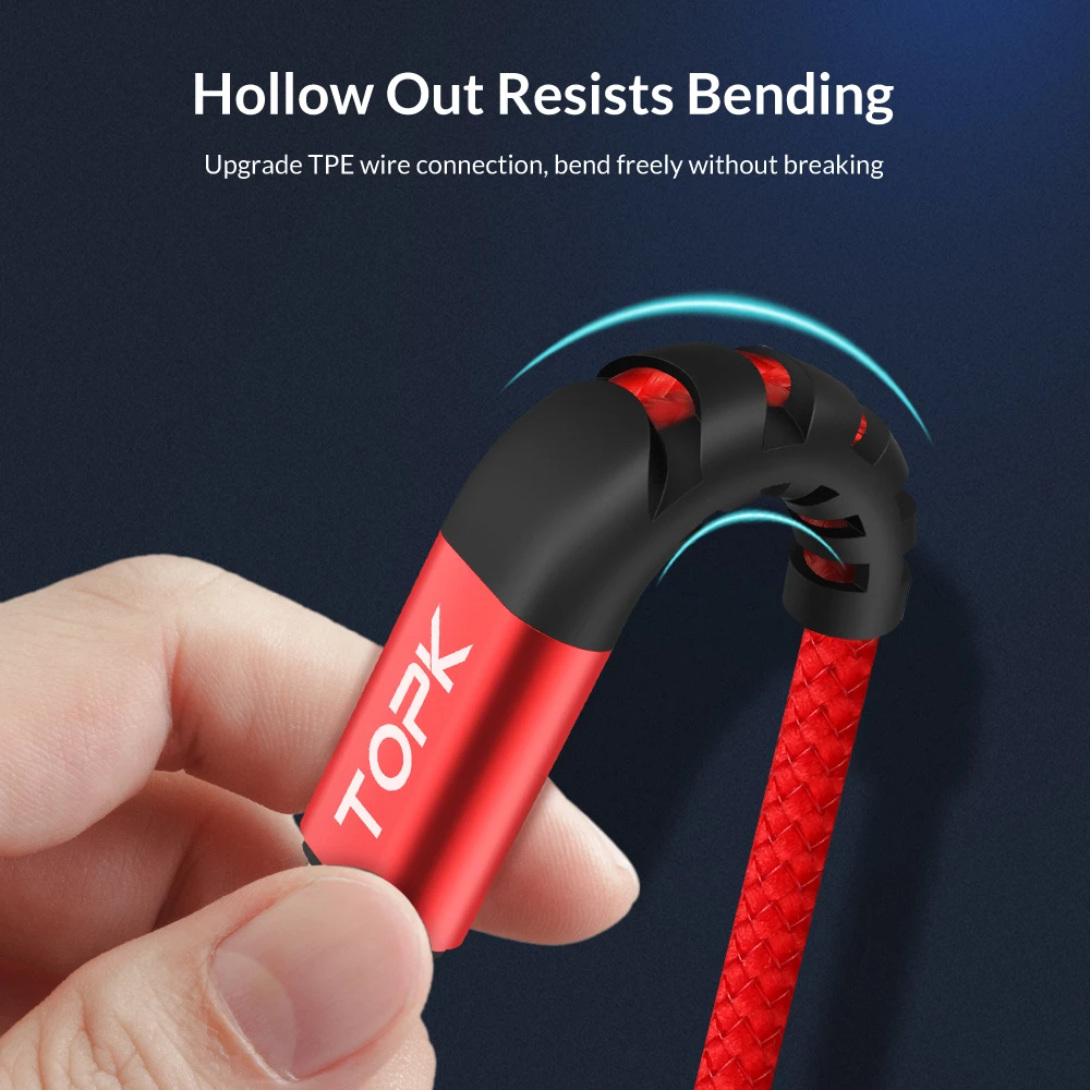 TOPK USB نوع C كابل 3 m لسامسونج S9 S8 USB C الهاتف المحمول سريع شحن نوع C كابل ل Oneplus 6T شياو mi الأحمر mi ملاحظة 7 mi 9
