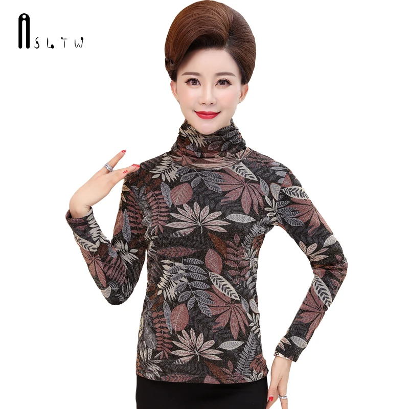 

ASLTW Plus Velvet Warm Turtleneck Sweater Women New Autumn Winter Women Sweaters And Pullovers Print Female Tops
