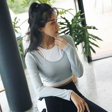 Женский для фитнеса спортивный топ с длинными рукавами для йоги майки кроп спортивные футболки спортивные топы Спортивные быстросохнущие топы для бега Сексуальная Спортивная одежда