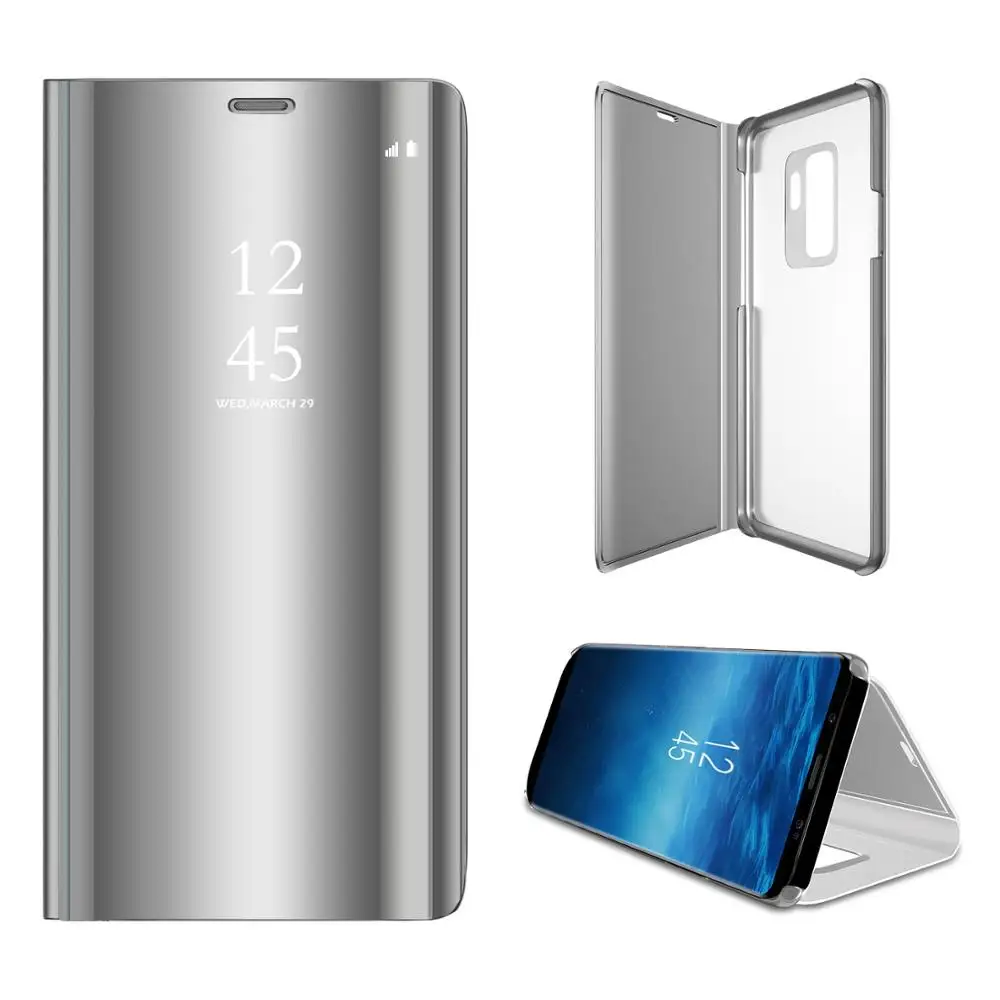 Для samsung Galaxy S10 9 Plus S8 S7 edge A5 A8 J7 чехол, роскошный флип-чехол с подставкой, прозрачный зеркальный чехол для смартфона samsung Note 10 - Цвет: Silver
