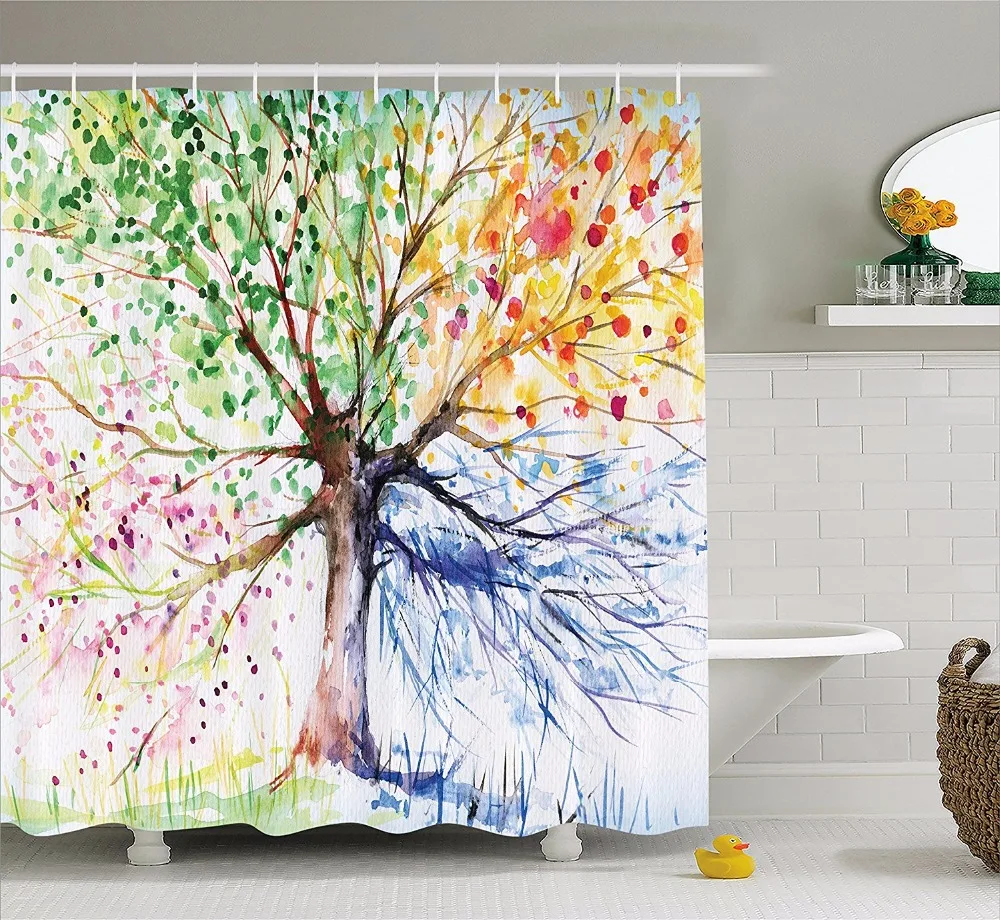 Colorful Tree Shower Curtain Tree of Life Polyester Fabric Bathroom