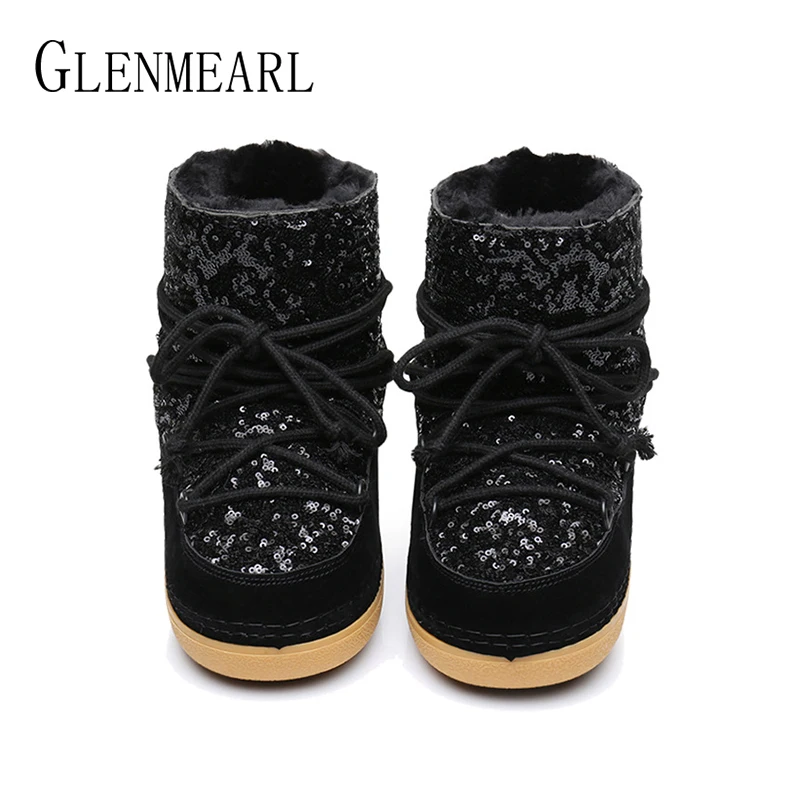 Brand Women Winter Snow Boots Ankle Warm Fur Shoes Female Platform Non Slip Bling Boot Woman Round Toe Plus Size Ladies Shoe DE Women's Shoes