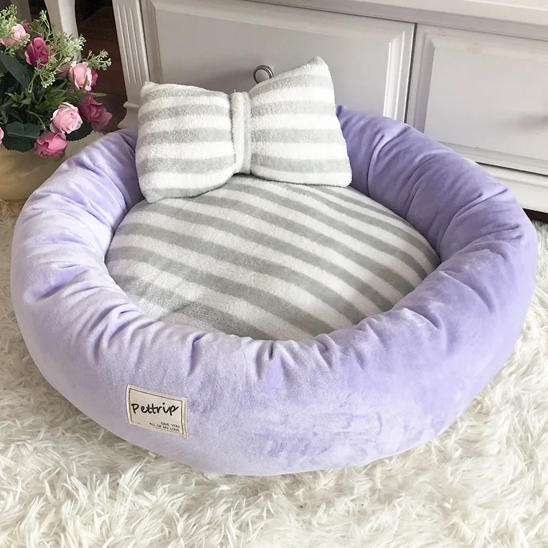 Pet Dog Bed Mats Round Puppy Pads Winter Warm Velvet Soft Lounger Sofa for Kitten Puppy Cat Litter Nest Kennel With Pillow - Image 2