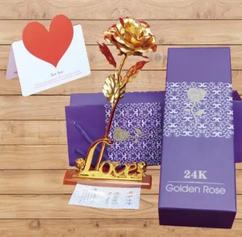 24k Золотая Роза цветок с подарочной коробкой День рождения Рождество День Святого Валентина искусственные цветы свадебные сувениры и подарок для гостей - Цвет: A
