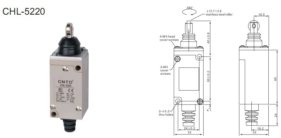 

4Pcs/Lot Top Quality Original CNTD CHL-5220 Limit Switch/Micro Switch , Metallic bottom shell