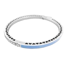 Для женщин украшения-браслеты сияющее сердце браслет с Голубая Эмаль и ясно CZ Серебро 925 пробы браслеты «сделай сам» оптом