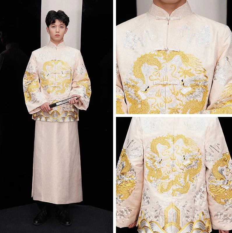 Бежевый Жених винтажный свободный Cheongsam традиционное китайское свадебное платье
