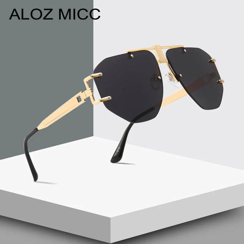 Женские и мужские очки без оправы ALOZ винтажные Квадратные Солнцезащитные