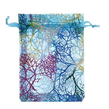 

50Pcs 5x7 Inches Drawstring Organza Bags Jewelry Favor Pouches with Print for Gift,Wedding,Party,Festival (Blue)