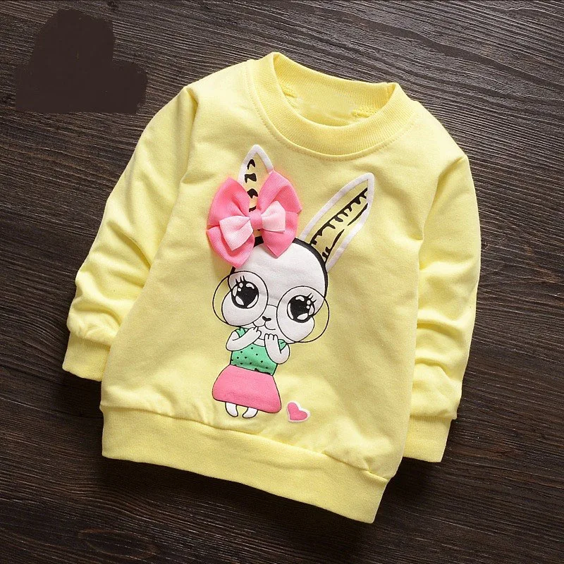 

Spring Autumn Baby Girls Long Sleeve O Neck Cartoon Rabbit T-shirt Infant Kids Blouse Tee roupas de bebe