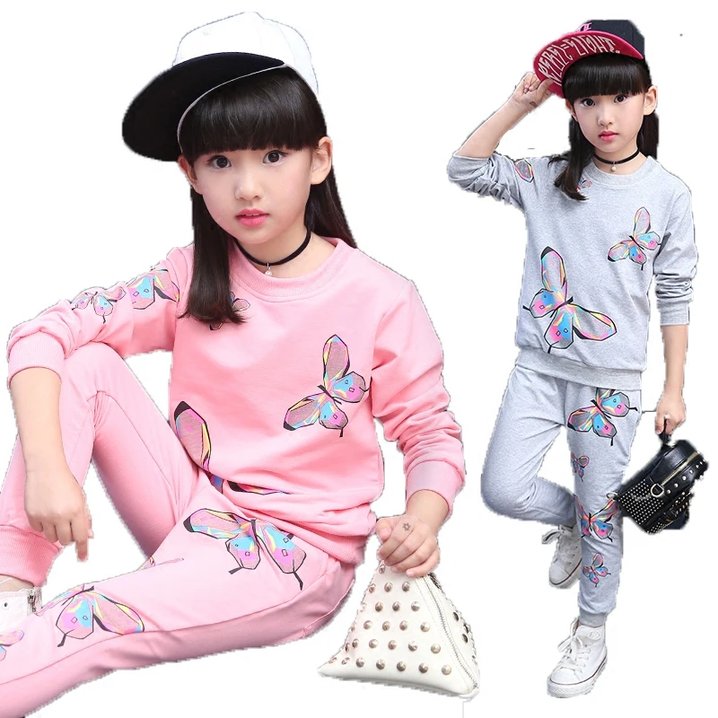 

Girls'Spring and Autumn Suits Two-piece Set 46 12-year-old 201 New Fashion Set 8 Autumn Cotton Sports Set Korean Version 9