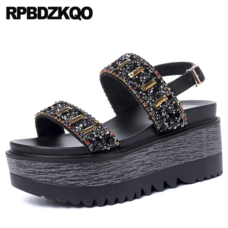 Shoes Harajuku Rhinestone High Heel Embellished Diamond Crystal Platform Wedge Sandals Summer Strap Pumps Quality Flatform Women