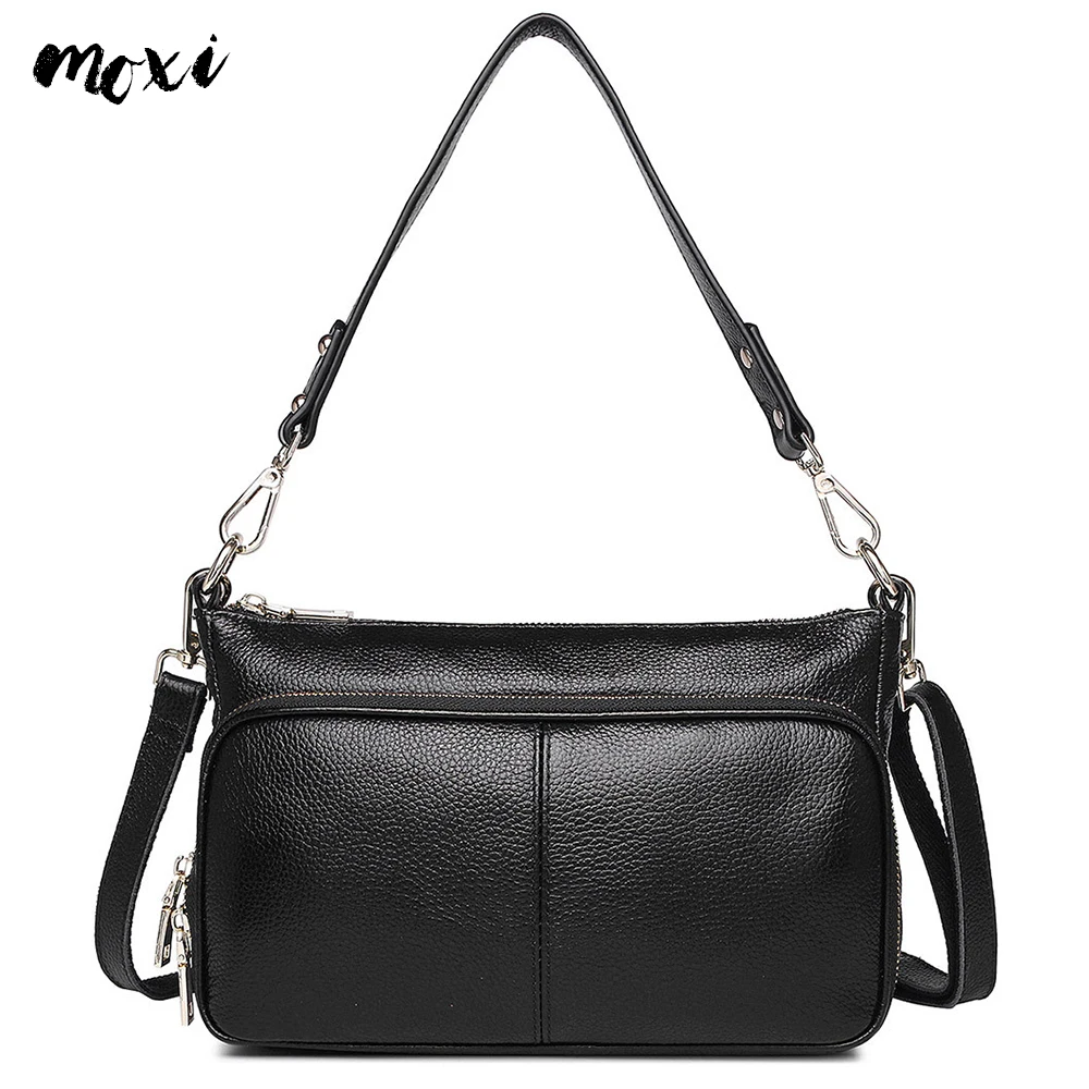 MOXI Daily Handbags Genuine Leather Women Shoulder Bag Pure Color Women