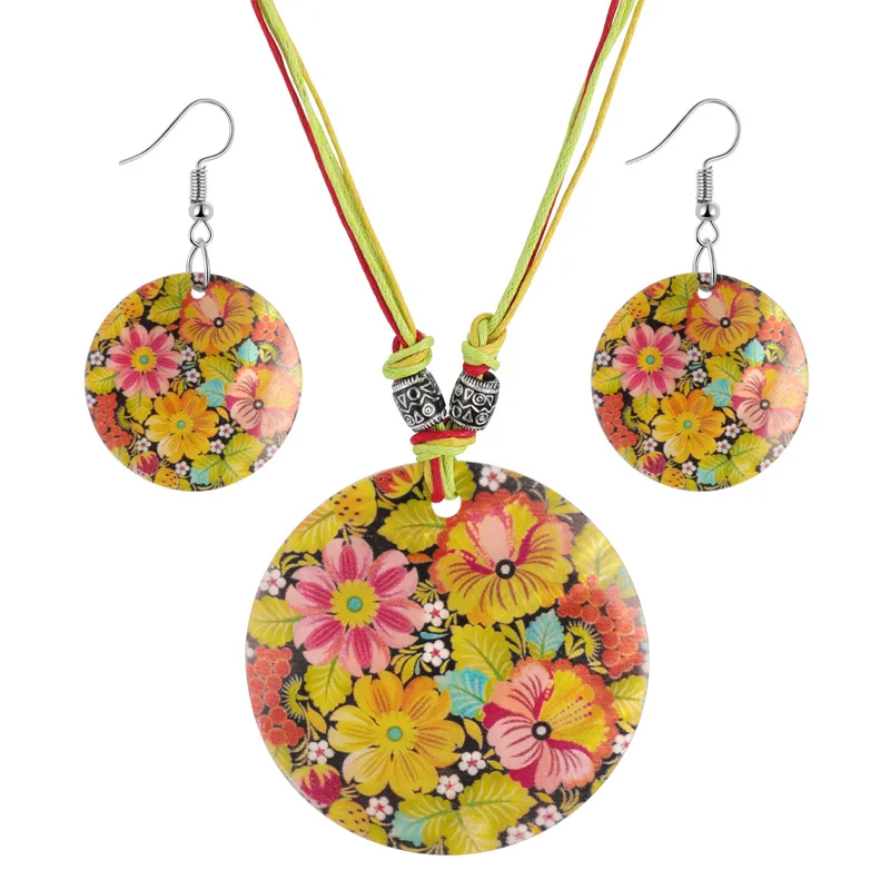 

Vintage Shell Necklace Earrings Set Bohemia Colorful Enamel Shell Stone Wedding Jewelry Set Wedding Flower Owl Heart Jewelry Set