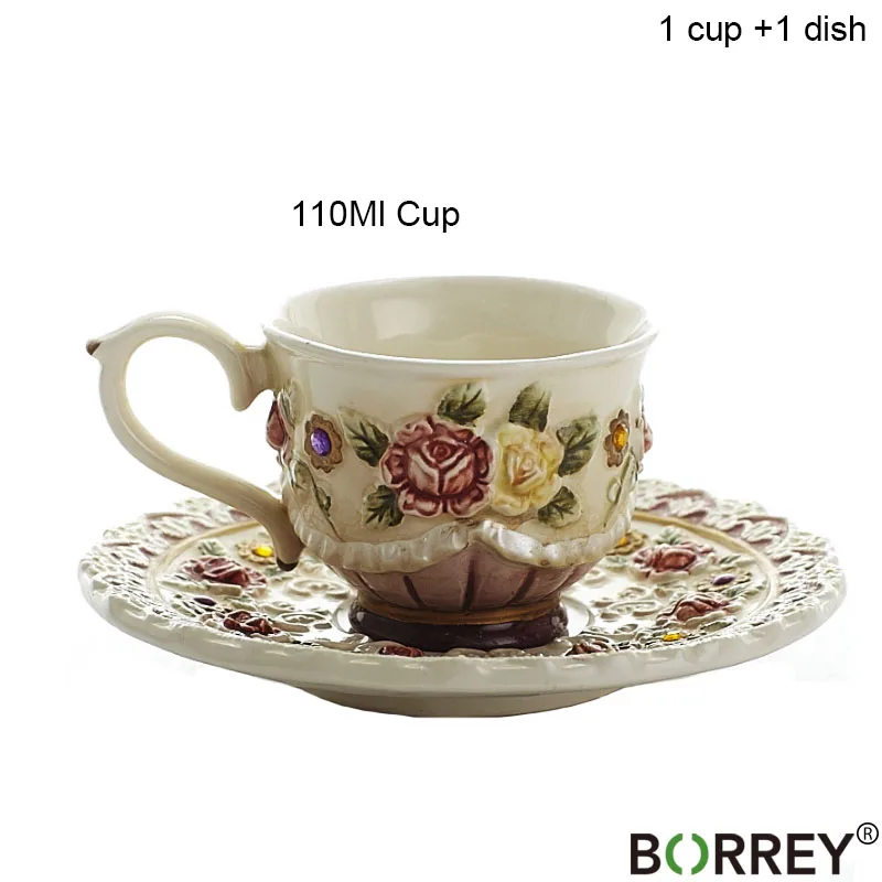 1 cup and 1 dish BORREY керамический кофейник, красивый чайный горшок, набор, европейская рельефная кофейная чашка с тарелкой, фигурки, кофейник, фарфоровый, свадебные подарки - Цвет: 1 cup and 1 dish