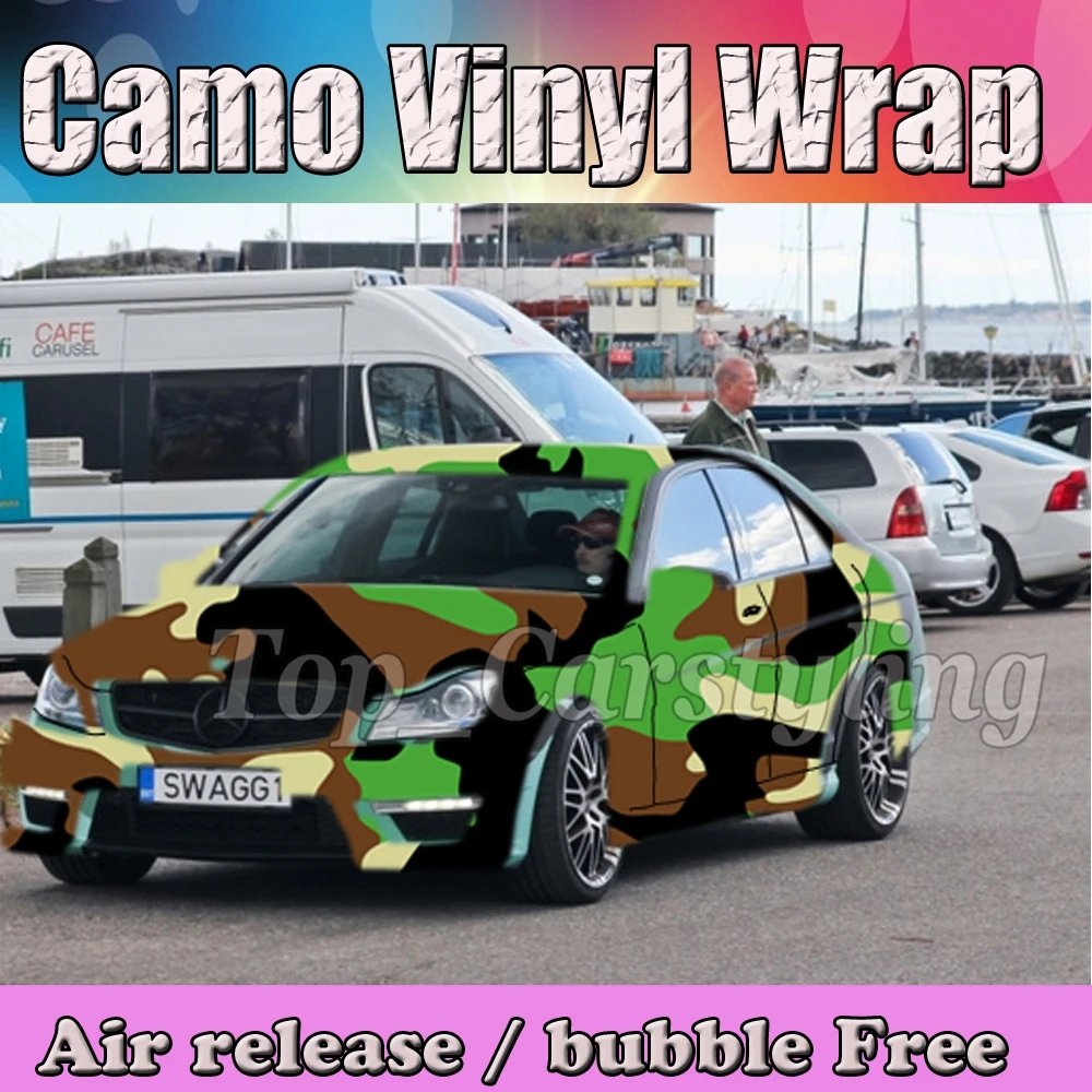 Хорошее качество различных автомобилей укладки Camo черный и коричневый и зеленый камуфляж винил Плёнки Стикеры Обёрточная бумага камуфляж