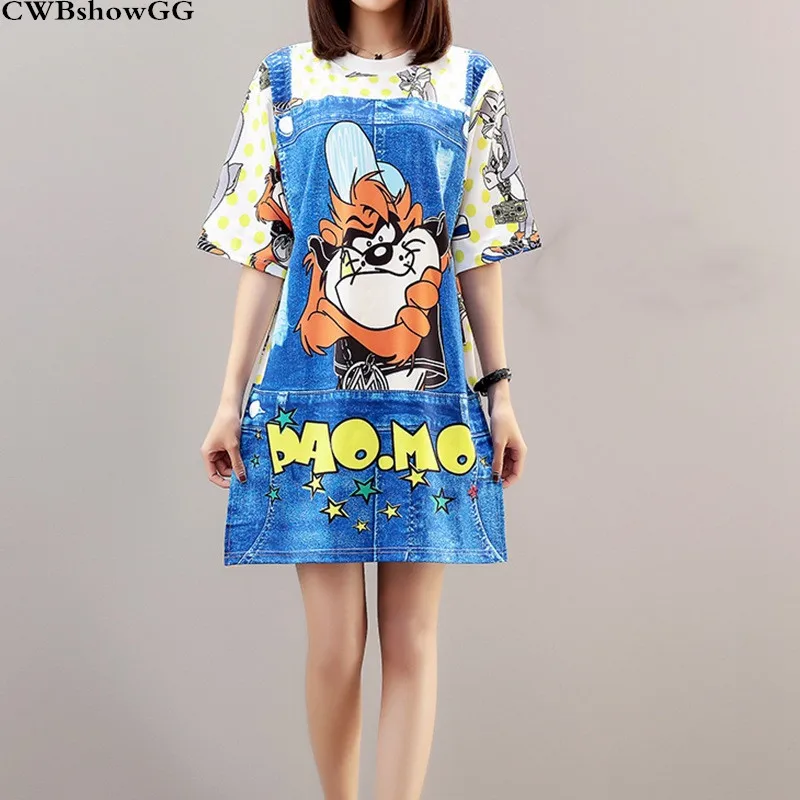 

CWBshowGG 2019 Summer New Women's Denim Print Short-Sleeved Loose Thin Round Neck Fashion Large Size T-Shirt Women T-Shirt
