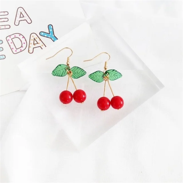 Kawaii Japanese Red Cherry Drop Earrings  2
