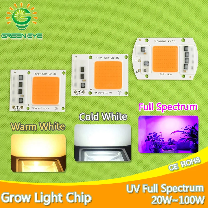 

Smart IC Integrated LED Grow Light Chip COB/UV Full Spectrum/Warm/Cold White AC110V 220V 20W 30W 50W 100W For Flower Plant
