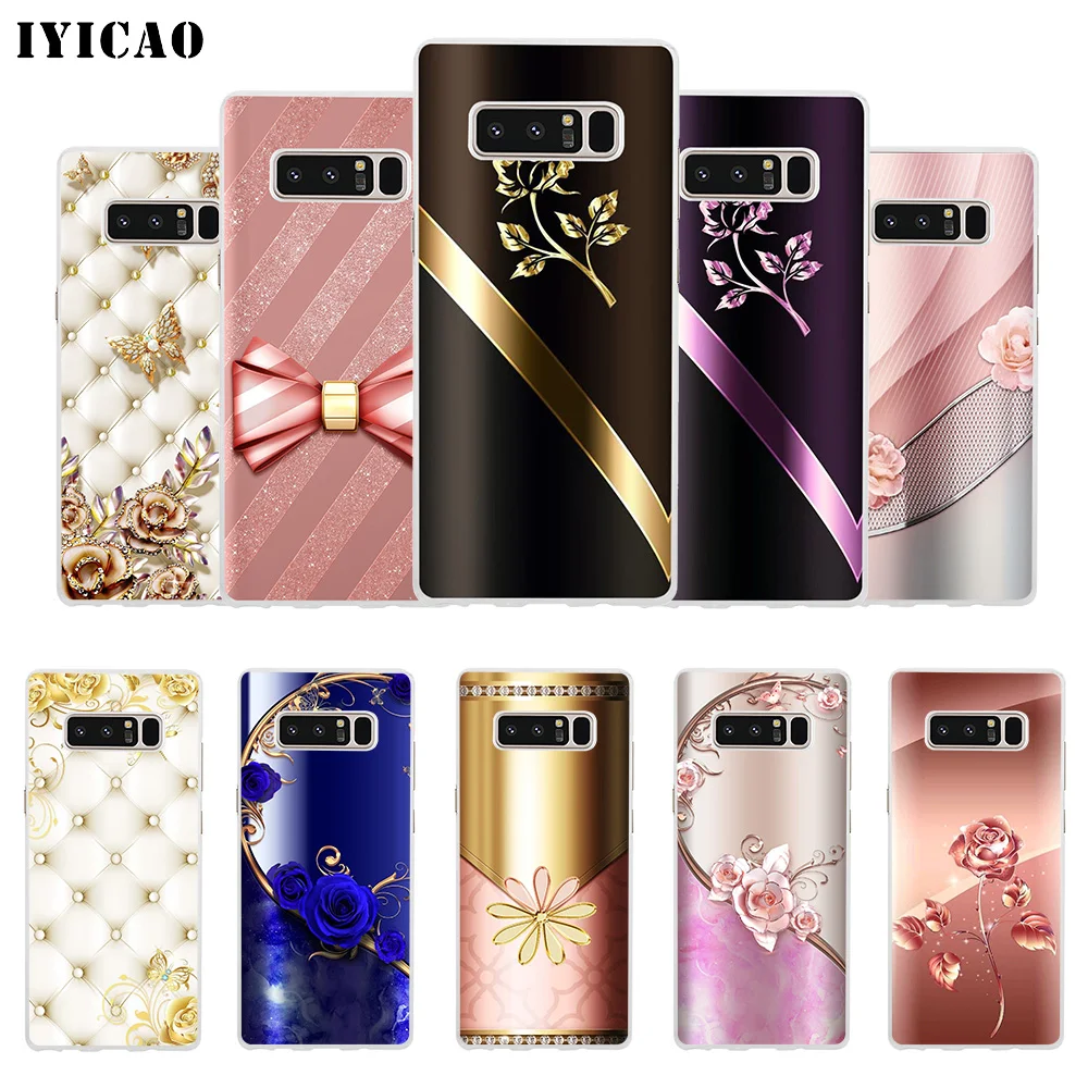 

IYICAO Artistic pink gold roses print Soft Silicone Phone Case for Samsung A5 A6 A6 Plus A7 A8 A9 J3 J5 J7 Note 8 9