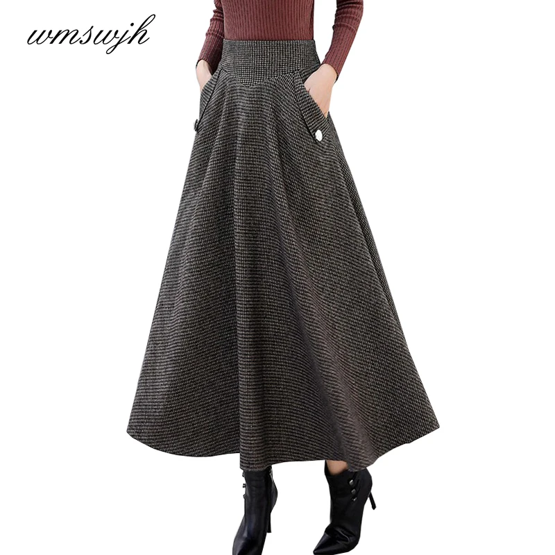 Winter Thicken Women Woolen Maxi Skirts 