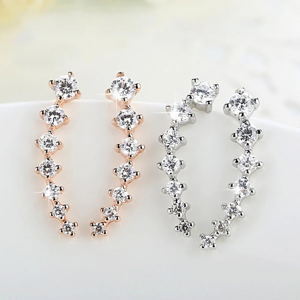 2018 Bling AAA Zirconia Factory Promotion Climber 925 Sterling Silver Long Ear Cuff Stud Earrings For Women Ladies Jewelry Gift Fashion Jewelry