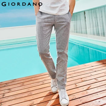 

Giordano Men Pants Men Natural Linen Cotton Low Rise Casual Pants Men Zip Button Front Slant Pocket Pantalon Homme 2019