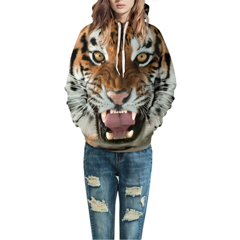 Mens Hoodies Funny 3D Tiger Lion Print Animals Sweatshirt Casual Loose Pocket Long Sleeve Winter Men Hoodies Unisex Pullovers